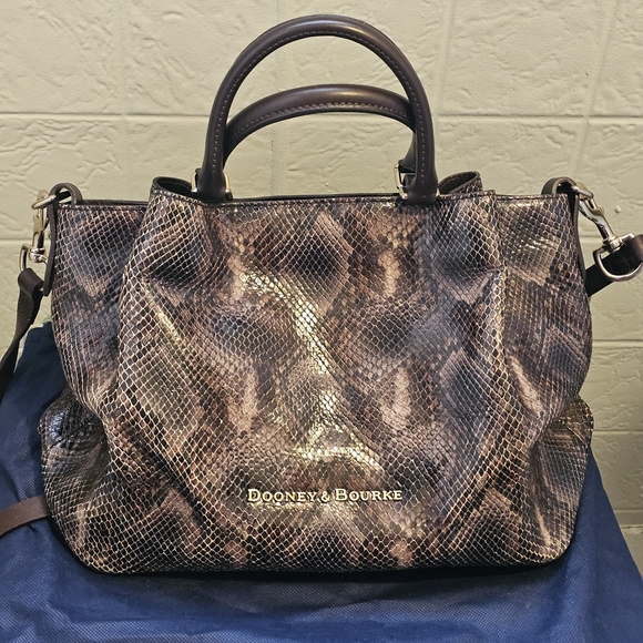 Dooney & Bourke Large Brown Snake Print Barrow Bag